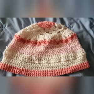Handmade Crochet Beanie - Pink and Cream